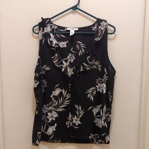 White House Black Market Black Ruffled Sleeveless Blouse
